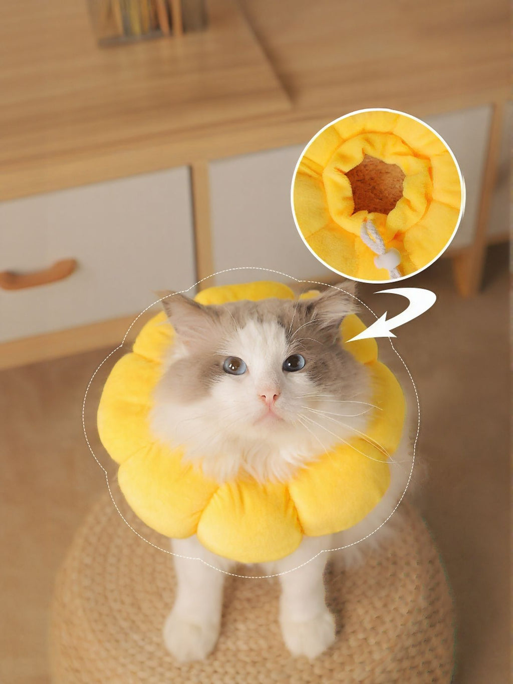 Sunflower protective pet collar by Trendsi, featuring a colorful sunflower pattern and adjustable design for pet safety.