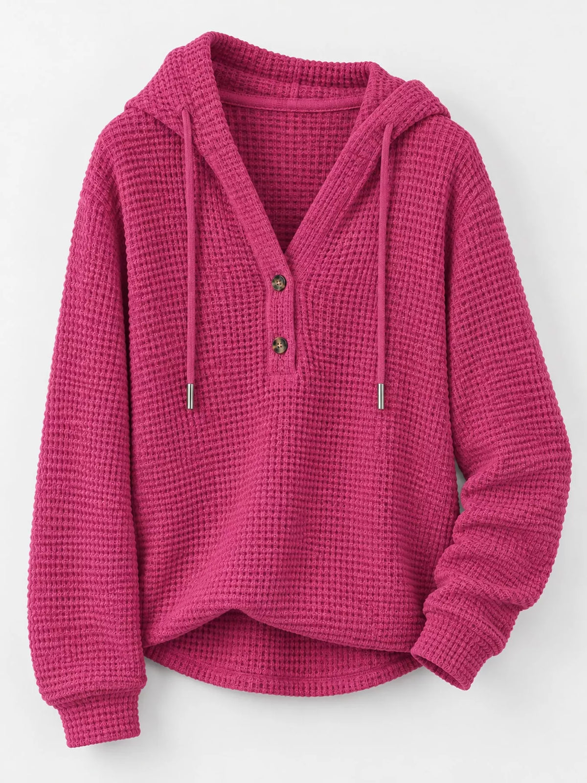 Plus size waffle knit half-button drawstring hoodie, view 55