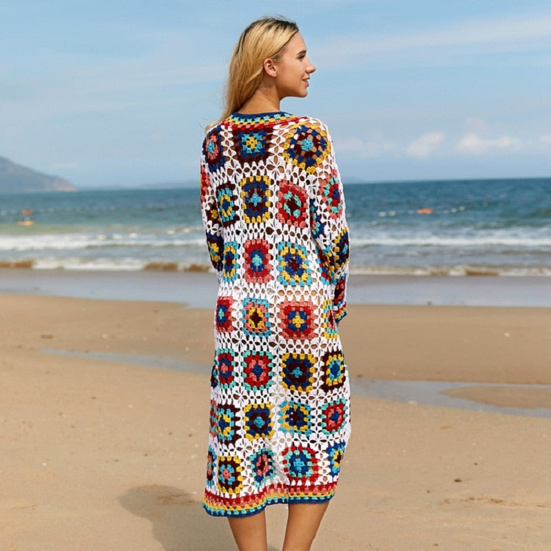New crochet Bikini Swimwear Cover-ups Elegant Kimono Dress Tunic Women Beach Wear Swim Suit Cover up