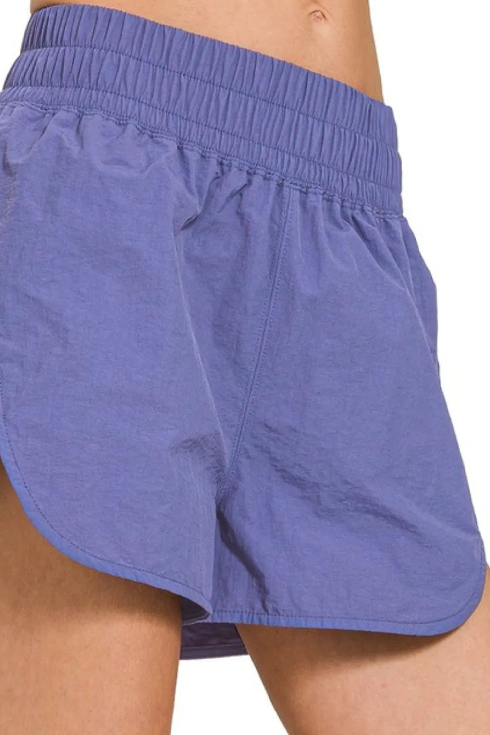 Zenana windbreaker running shorts with smocked waistband, lightweight athletic shorts for active wear