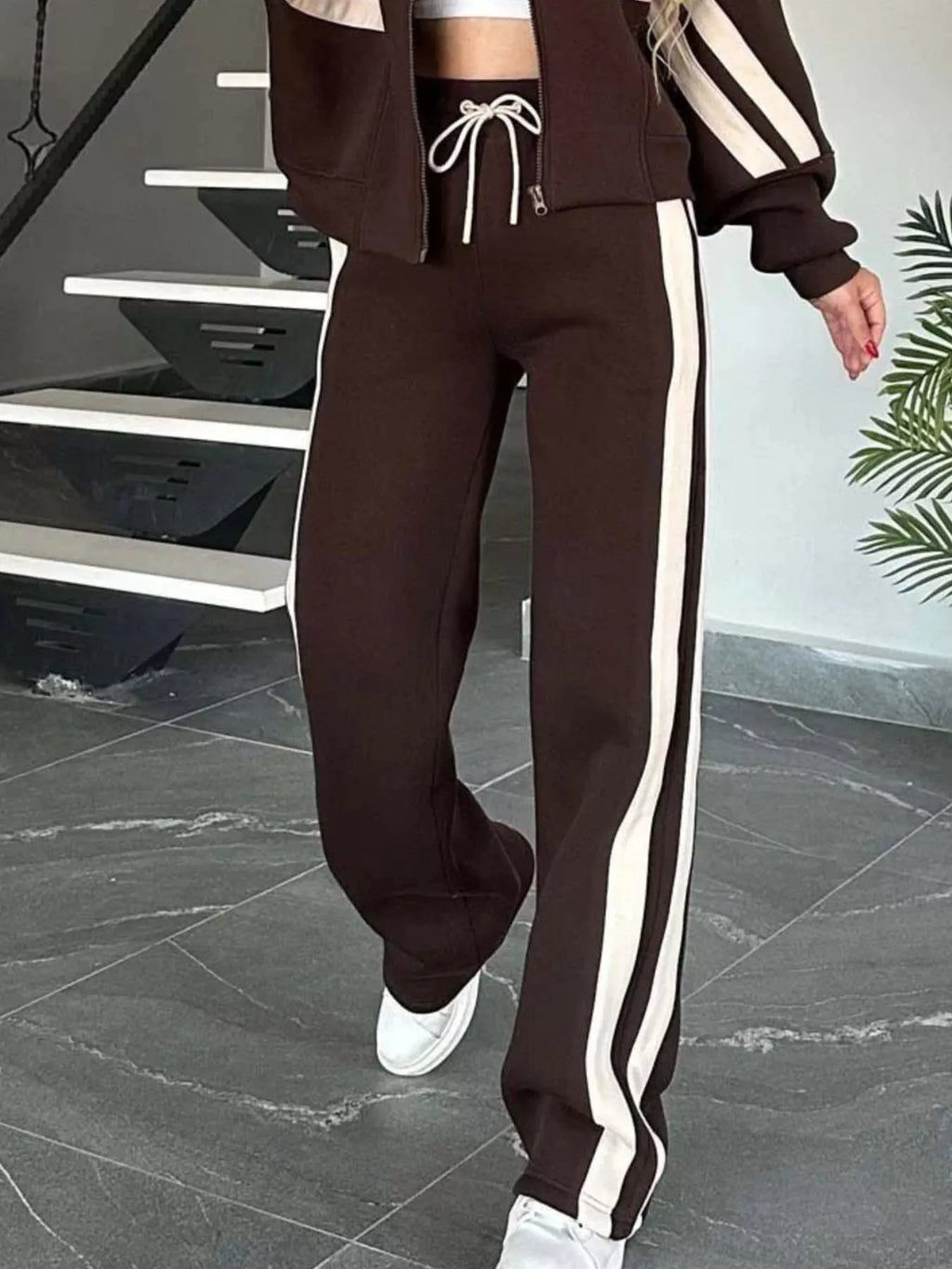Contrast stripe zip-up jacket and pants set, view 9