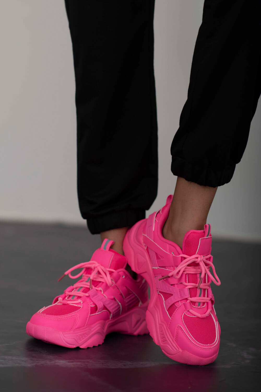 Hot pink Berness running late chunky sole athletic sneakers by Trendsi, showing stylish design and thick rubber sole.