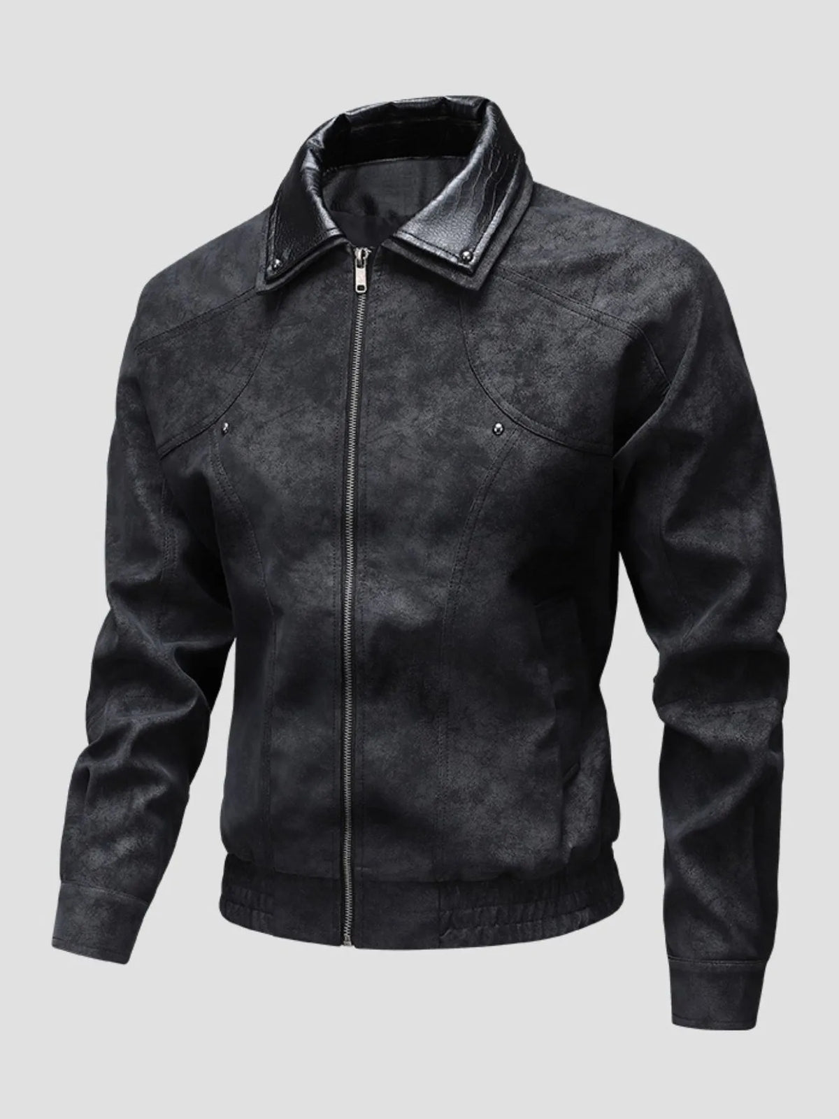 Men's plus size faux leather full-zip bomber jacket