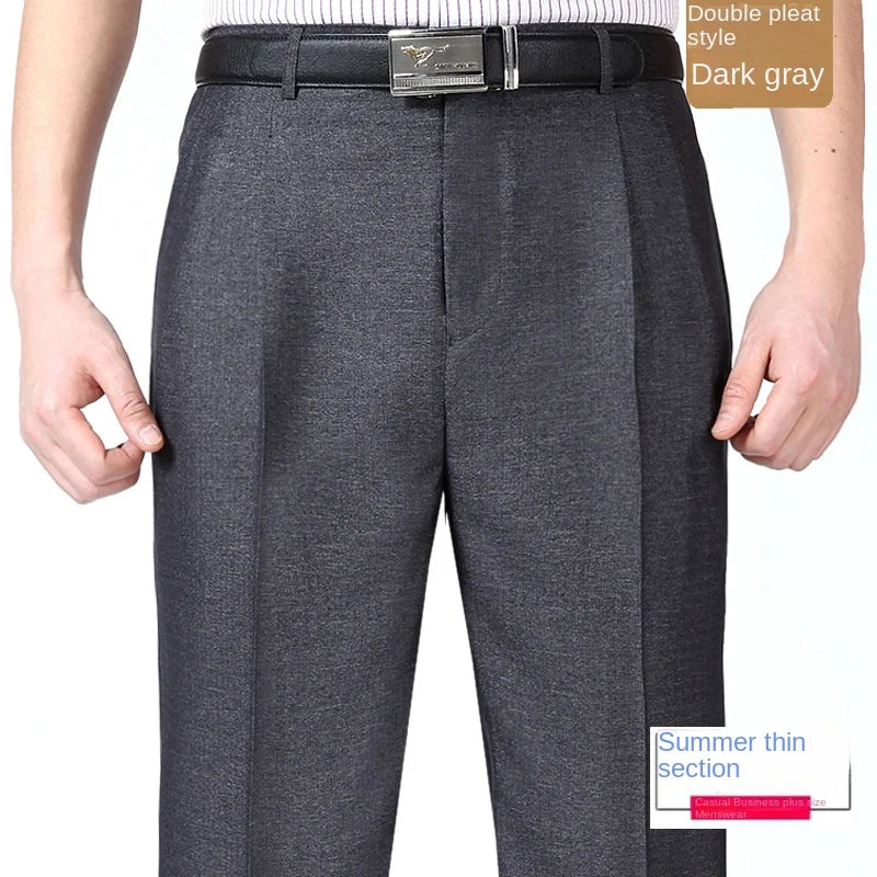 High Waist Silk Thin Suit Pants Men Double Pleated Summer Dress Trousers For Male Formal Pants Business Size 29-50 52 54 56