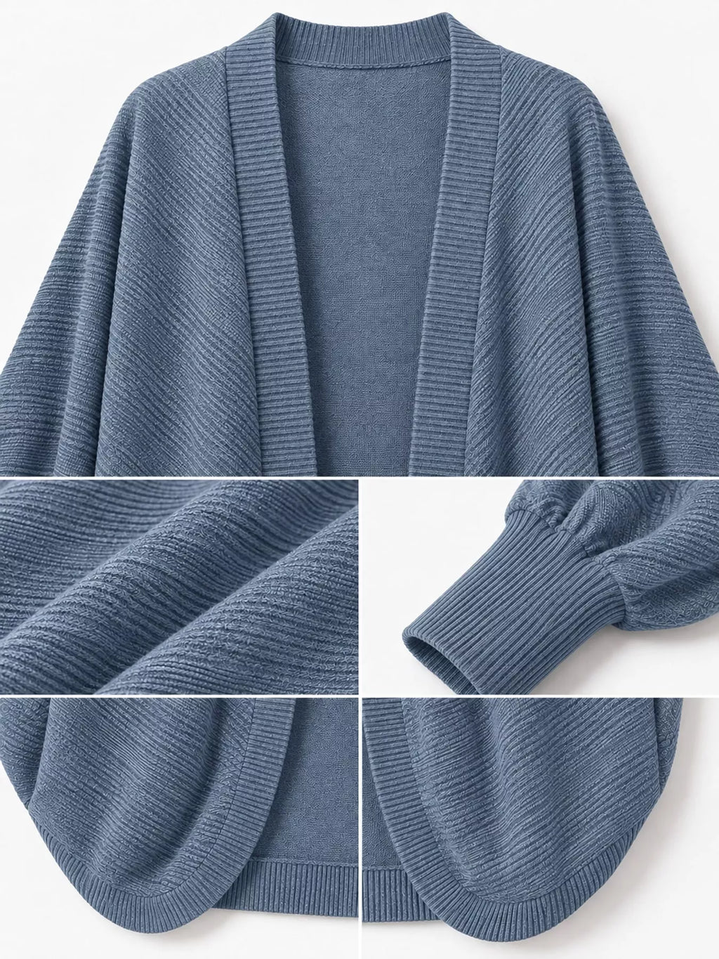 Open-front ribbed batwing sleeve cardigan, view 21