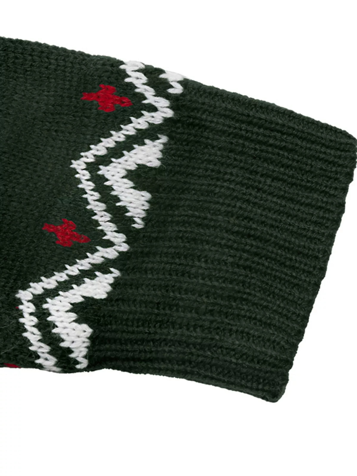 Dark green Christmas tree pattern round neck sweater, view 10