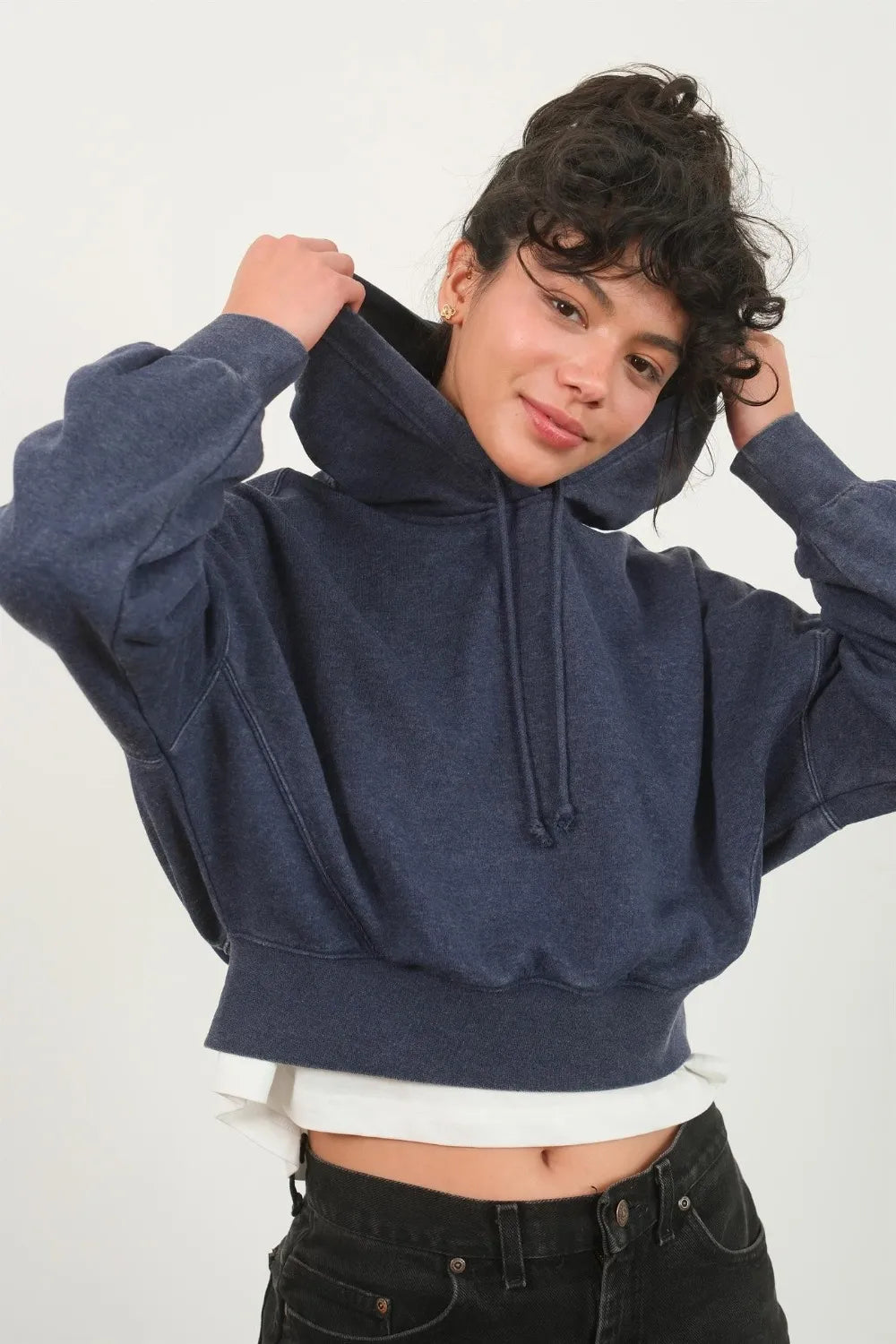 HYFVE drop shoulder cropped hoodie in soft fabric, featuring a relaxed fit and casual style, perfect for trendy streetwear.