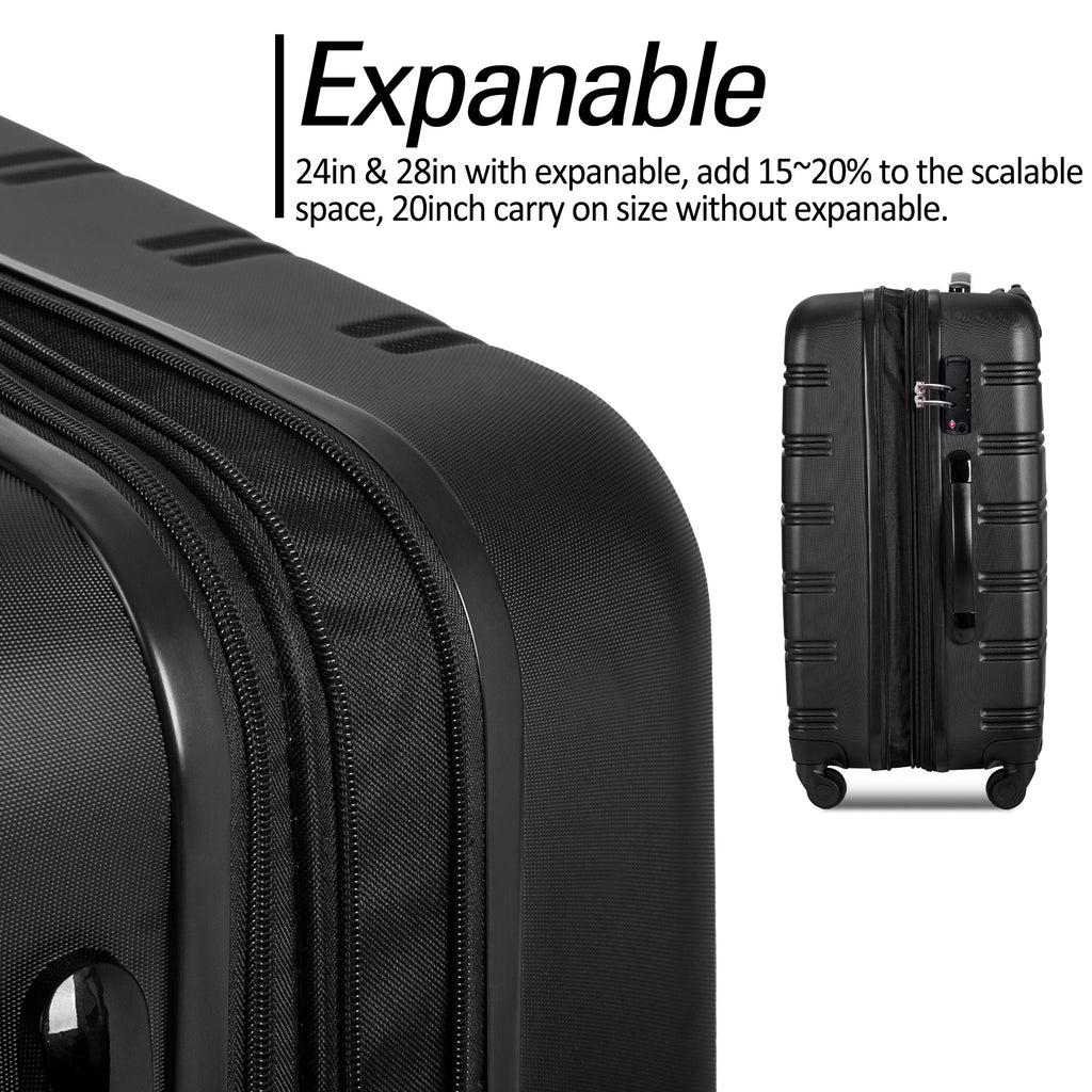 3-Piece Hardside Spinner Luggage Set with TSA Lock – Black