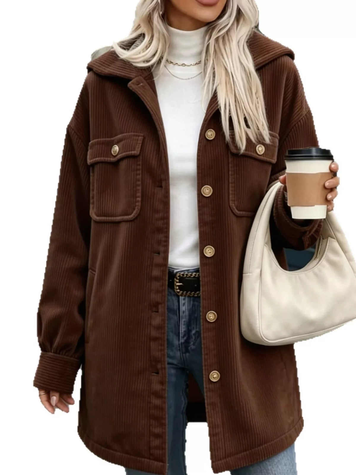 Corduroy button-down jacket with pockets, view 21