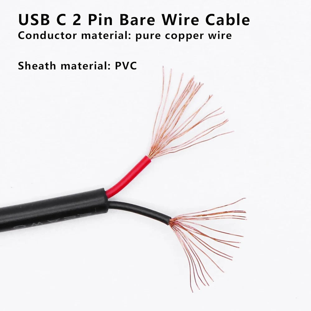 90° USB-C to 2-Pin Bare-Wire Power Cable