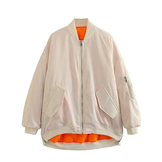 Spring Autumn Women's O-Neck Loose Bomber Jacket Women New Oblique Pocket Zipper Jacket Coat Female Casual All-match Jackets