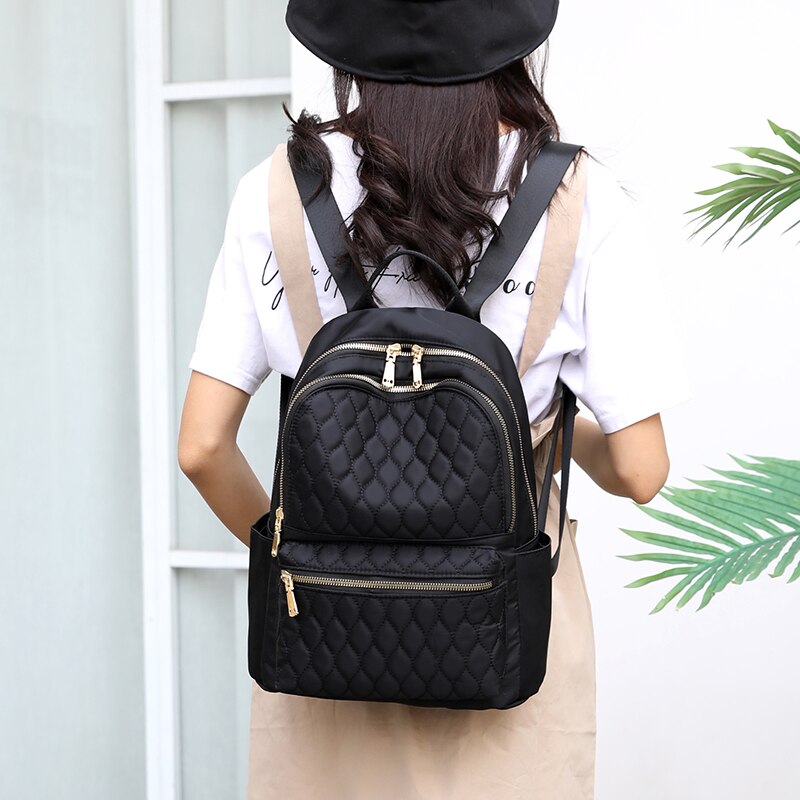 Women's Diamond-Quilted Nylon Travel Backpack