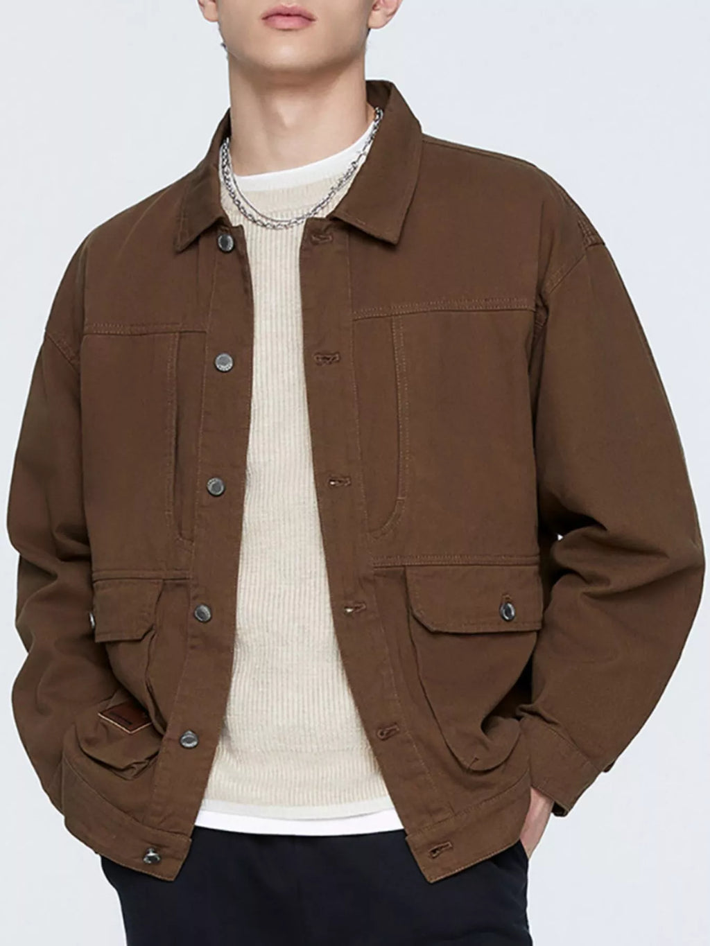 Men's plus size long sleeve button-up jacket