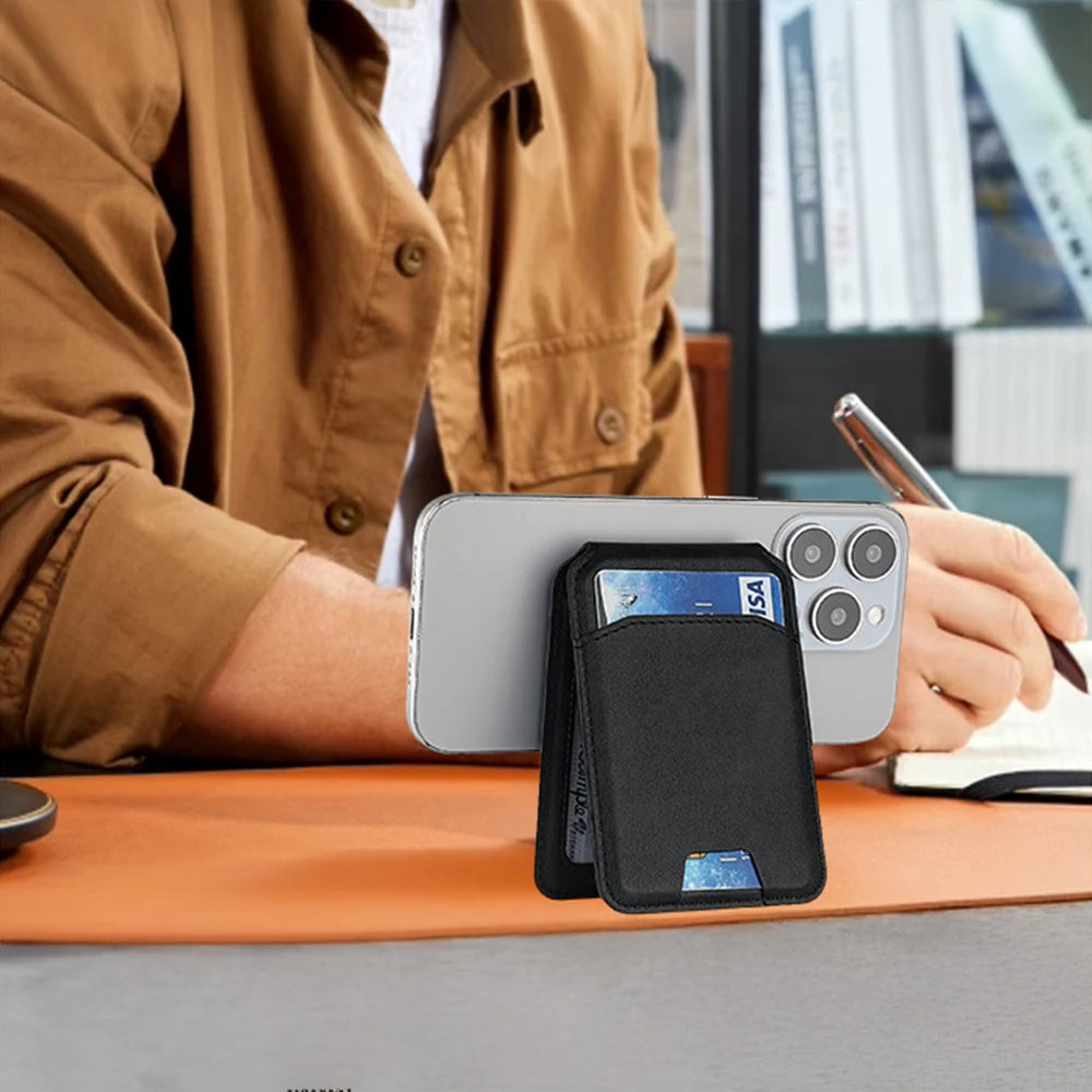 Magnetic Leather Phone Card Wallet