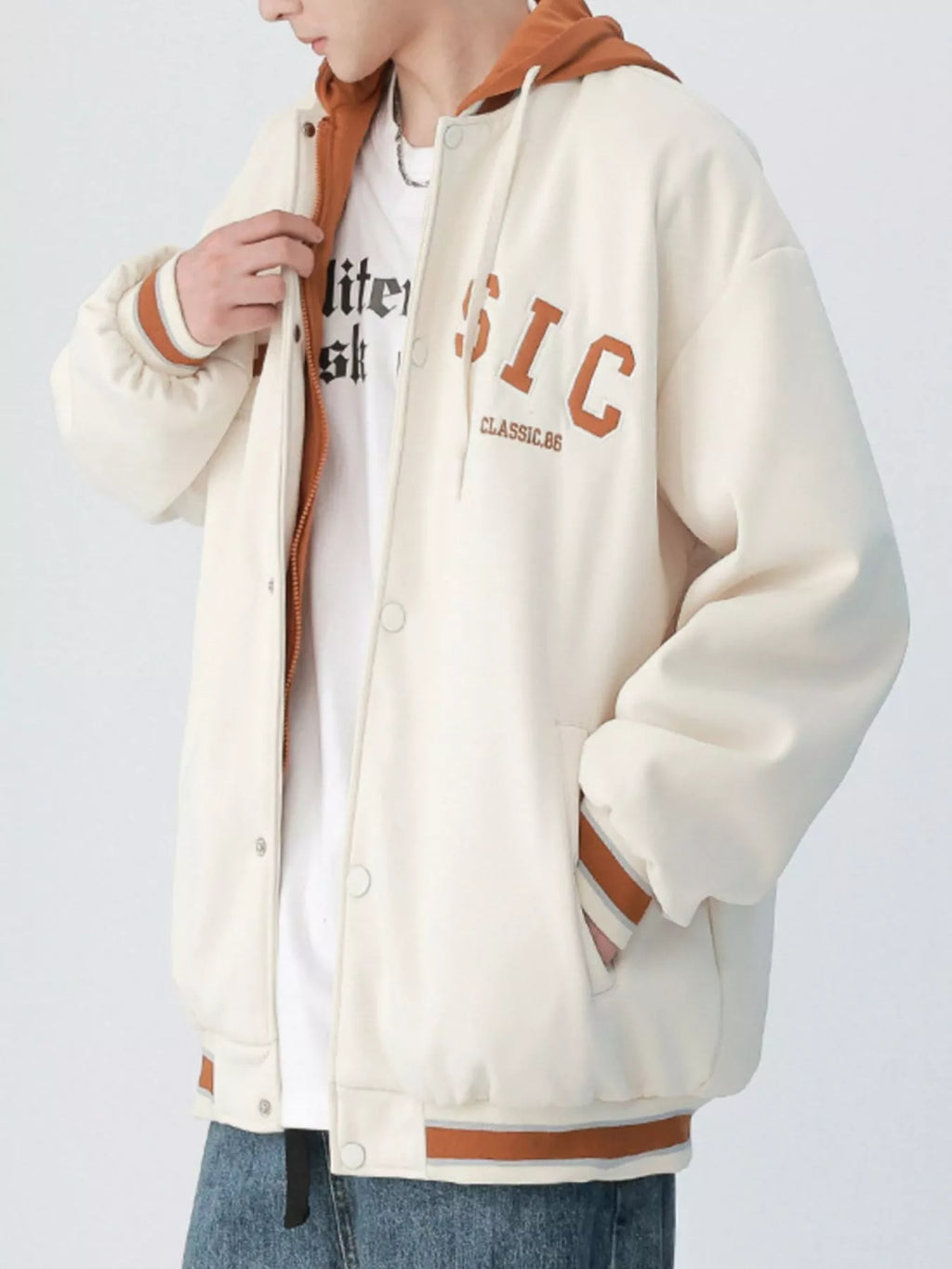 Men's plus size snap-down drawstring hooded jacket, view 7
