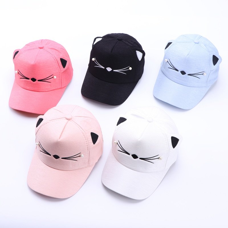 Cartoon Cat Embroidered Baseball Cap – Kids & Adult