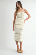 MABLE contrast striped crochet knit midi dress by Trendsi, featuring a stylish striped pattern and comfortable fit.