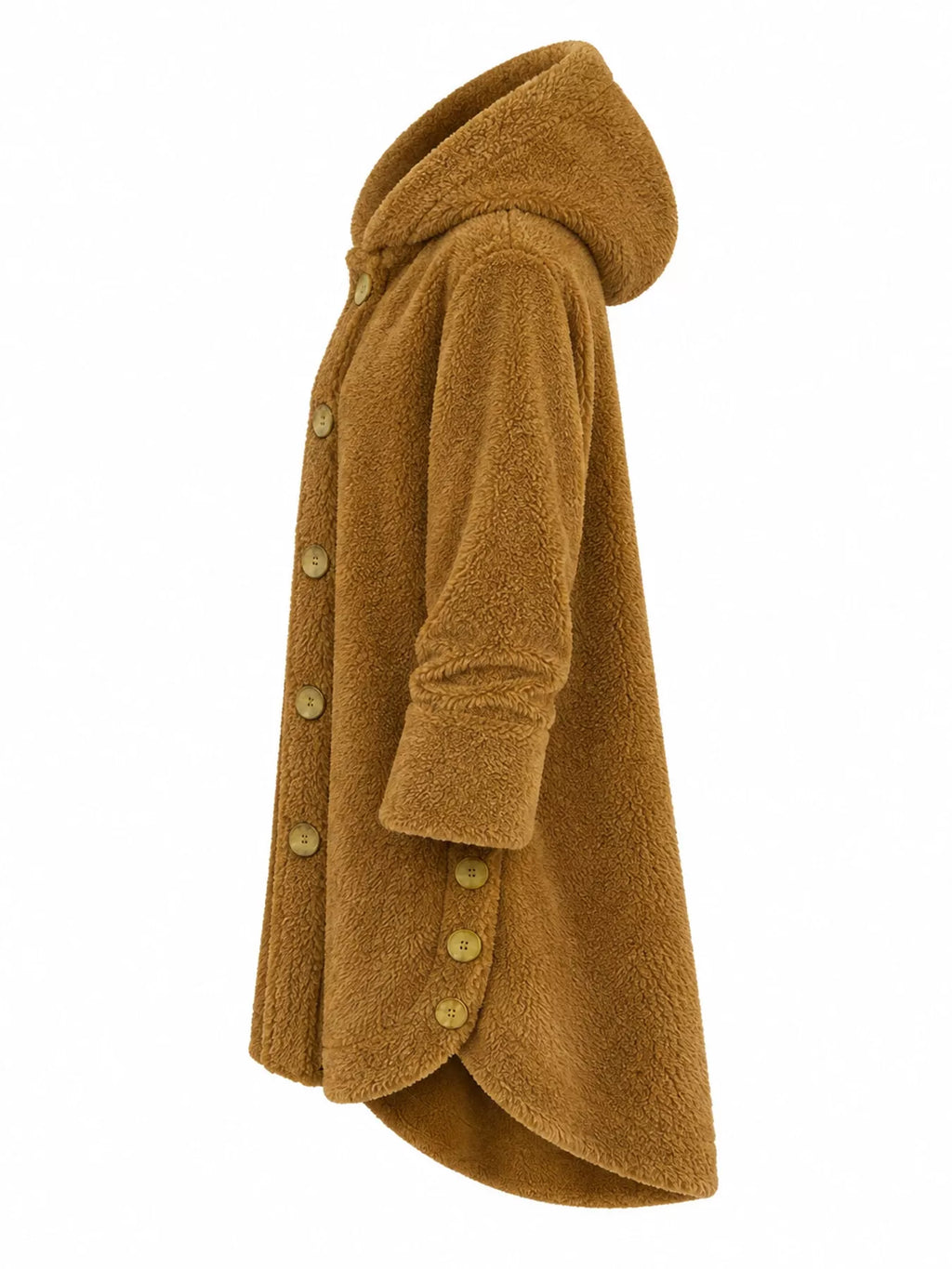 Plus size hooded fleece button-up jacket with high-low hem, view 28