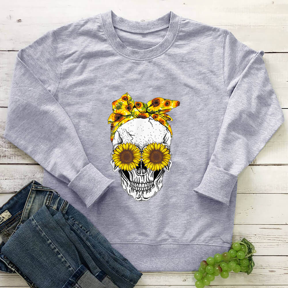 Women's Skull & Sunflower Loose Crewneck Sweatshirt
