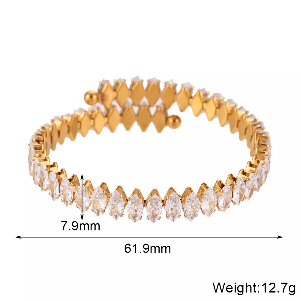 18K gold-plated zircon bracelet and ring jewelry set featuring sparkling stones and elegant design, perfect for stylish accessories.