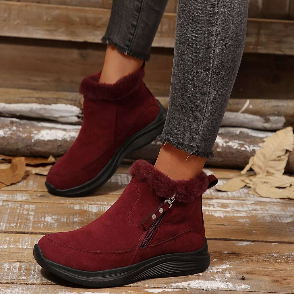 Flat round toe side zip suede boots, view 6