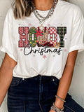 White crew neck T-shirt with HOWDY Christmas print