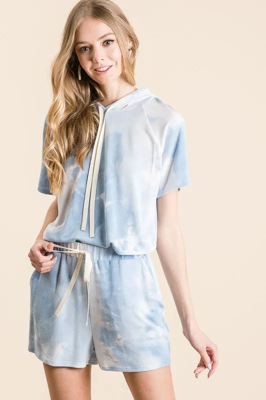 Blue tie-dye French terry hoodie and bottoms set, view 4