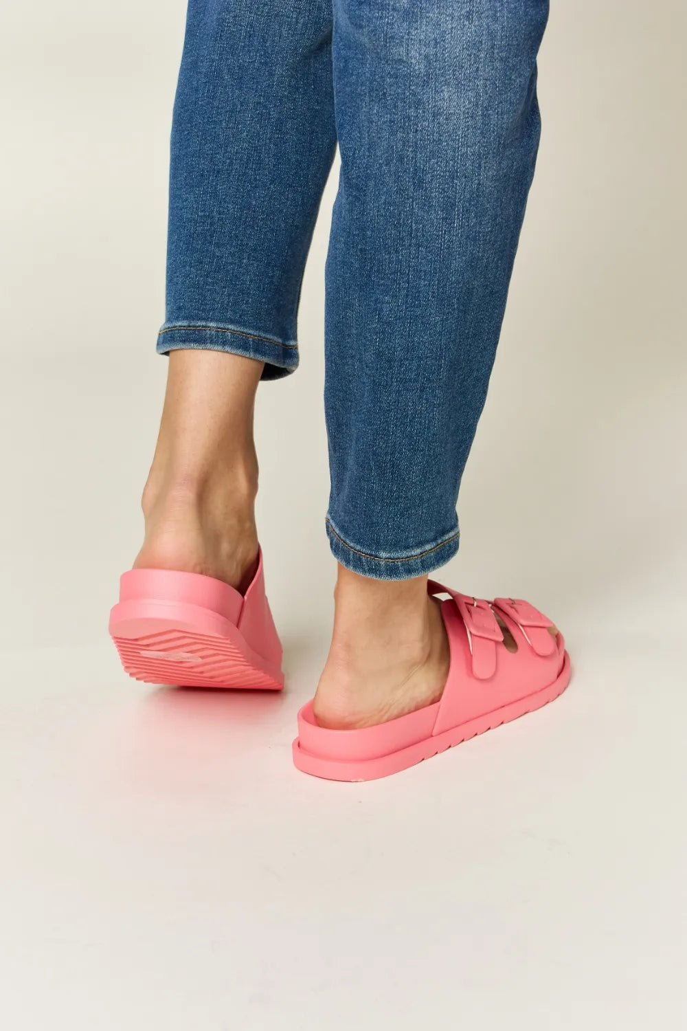 Trendsi Legend double buckle open toe sandals with ankle straps and block heels, stylish for summer wear.