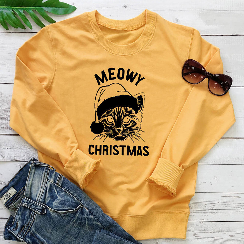 Women's Cat & Letter-Print Loose Crewneck Sweatshirt