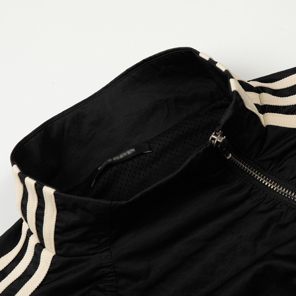Men's Black Striped Nylon Zip Jacket