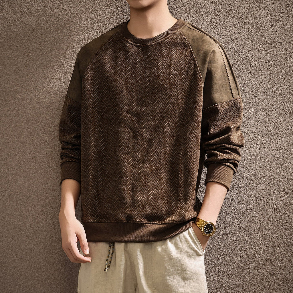 Premium Retro Heavyweight Casual Men's Long Sleeve Color-Block Textured Sweatshirt eprolo