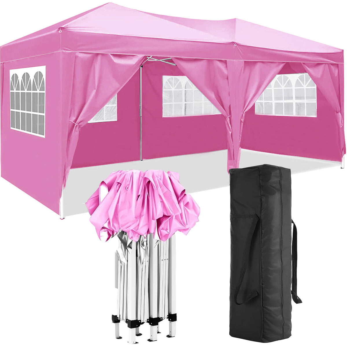 10'x20 'folding canopy with 6 detachable side wall outdoor activity sheds UPF 50+terrace portable tent (pink)