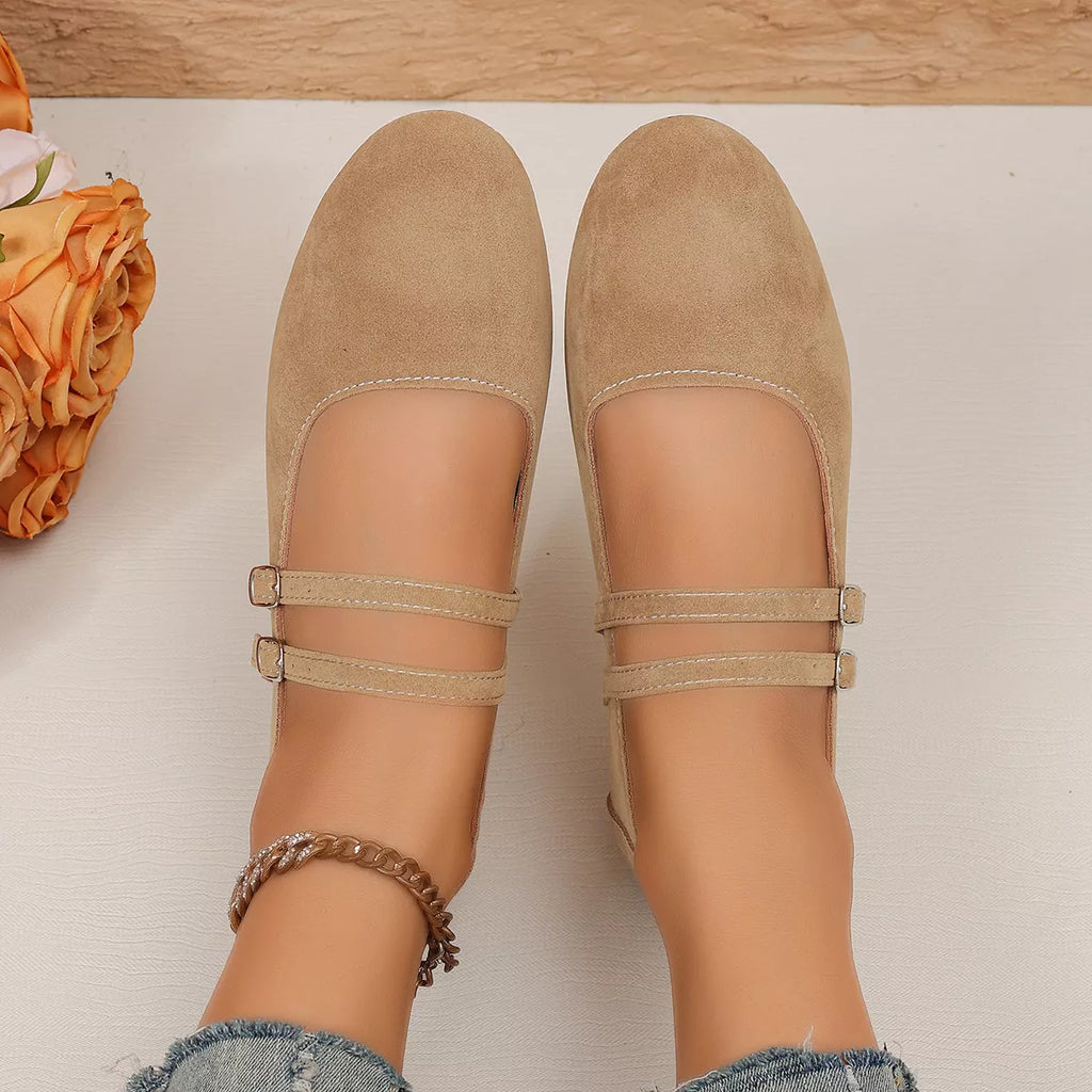 Trendsi round toe slip-on shoes with a sleek design and casual style, shown in a neutral color on a white background.