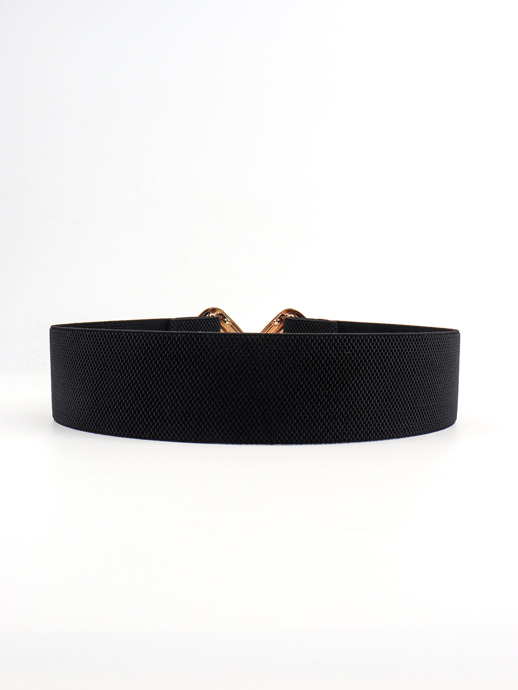 Wide elastic belt with geometric buckle from Trendsi featuring a modern design and adjustable fit.