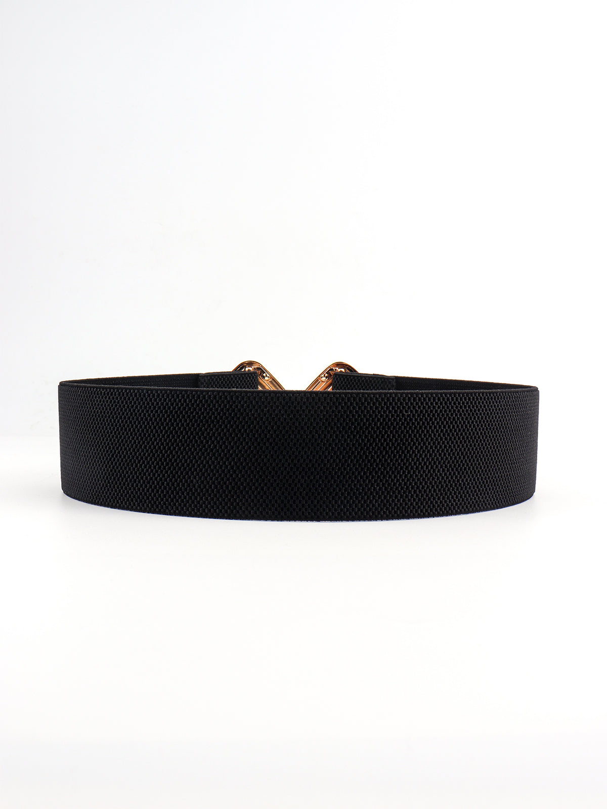 Wide elastic belt with geometric buckle from Trendsi featuring a modern design and adjustable fit.