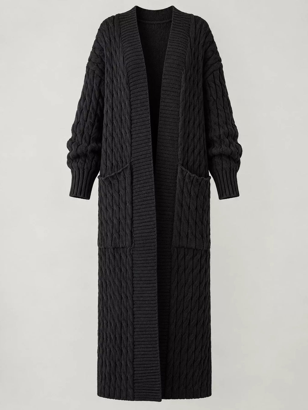 Cable knit longline open-front cardigan, view 10