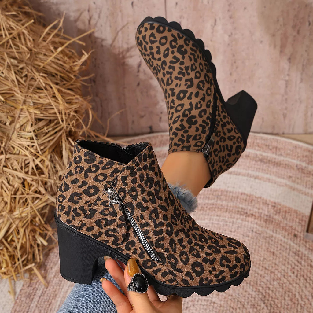 Round toe mid block heel boots, view 9