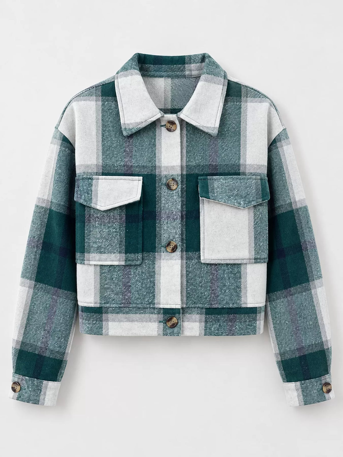 Plaid button-up cropped jacket, view 15