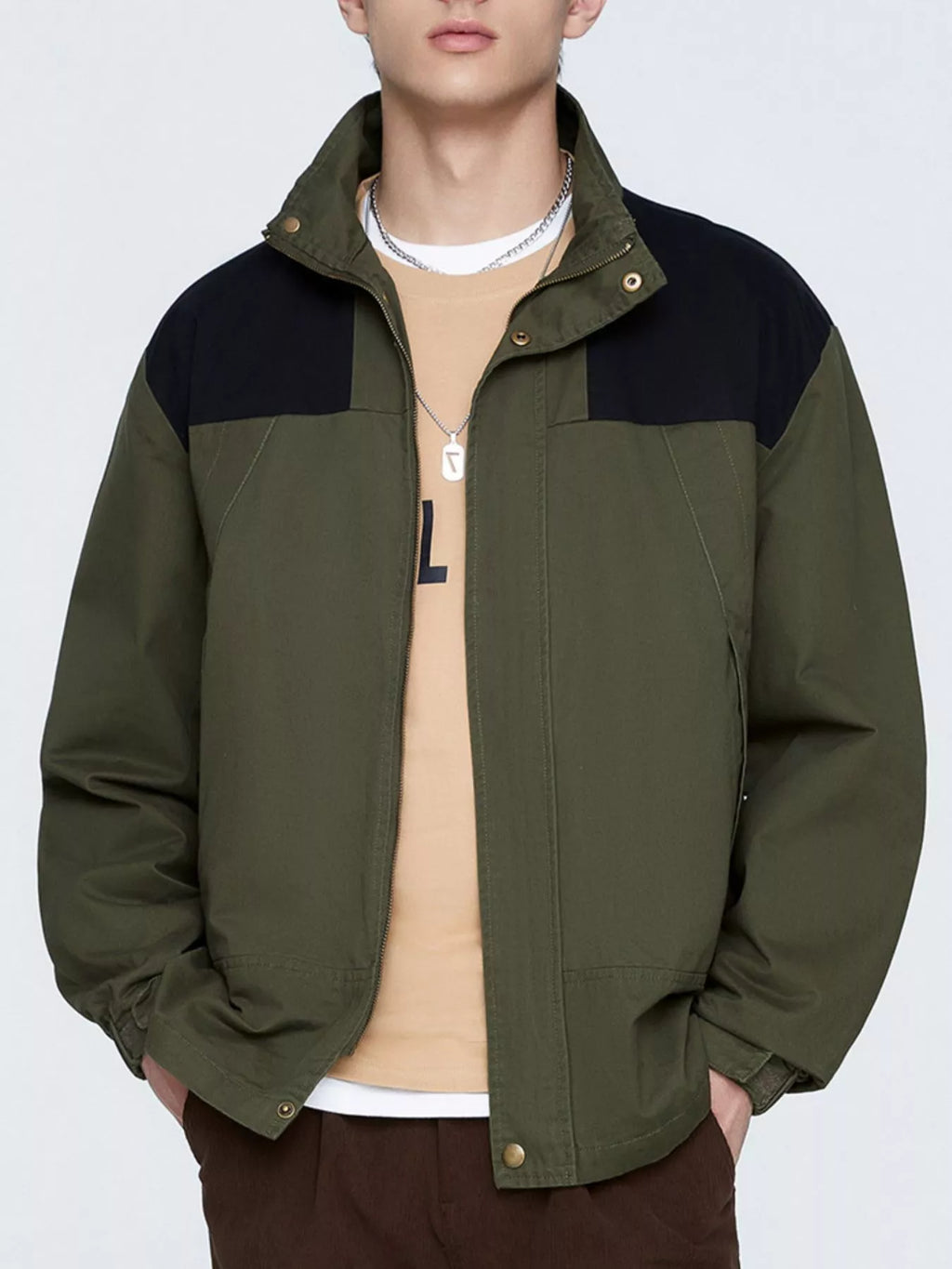 Men's plus size two-tone zip-up jacket, view 4