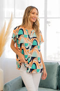 Trendsi Sew In Love wrinkle-free geometric short sleeve shirt with modern pattern, lightweight fabric, and tailored fit.