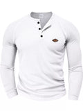 Men's plus size waffle knit Henley long sleeve T-shirt in brown featuring a buttoned placket and ribbed cuffs.