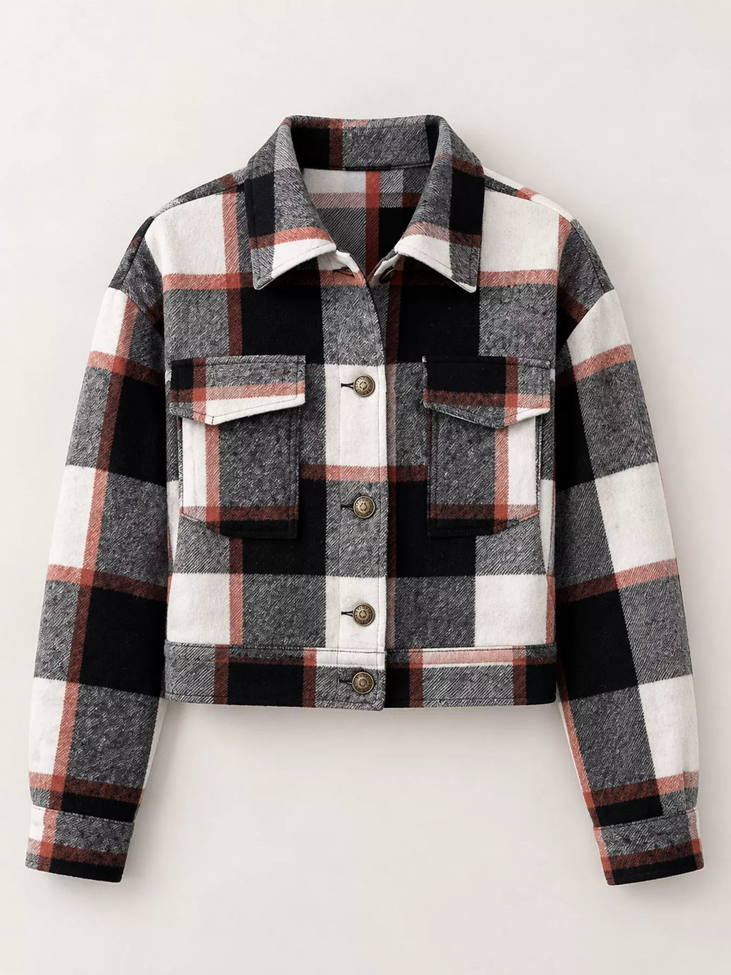 Plaid button-front cropped jacket, view 37