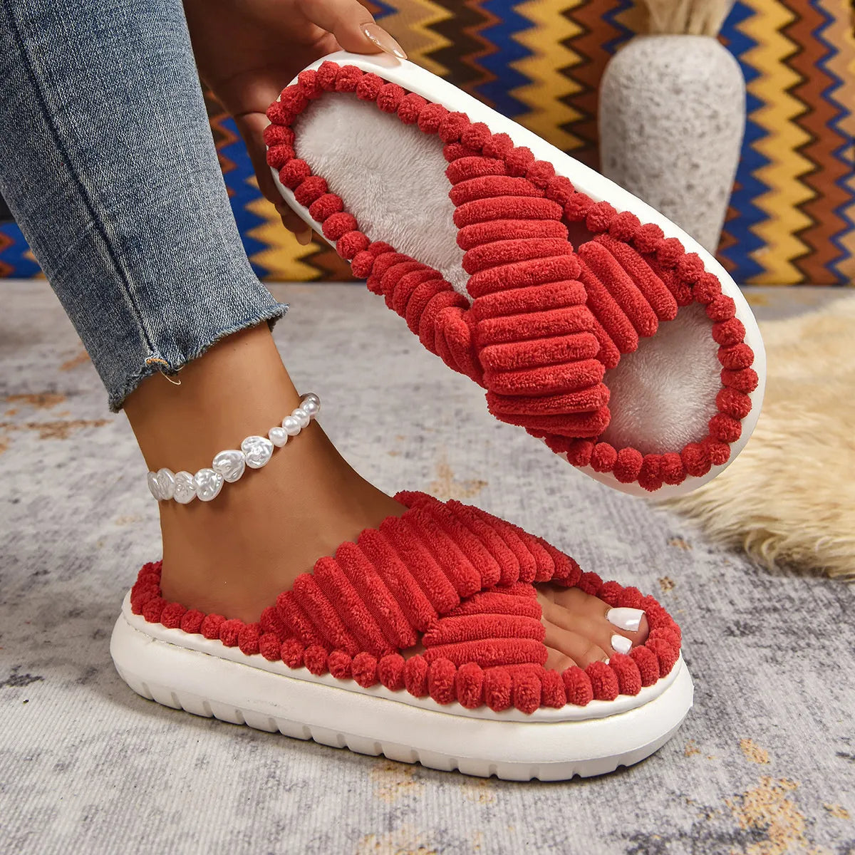 Crisscross open toe platform slippers by Trendsi, featuring a stylish design and comfortable sole, shown in the product image.