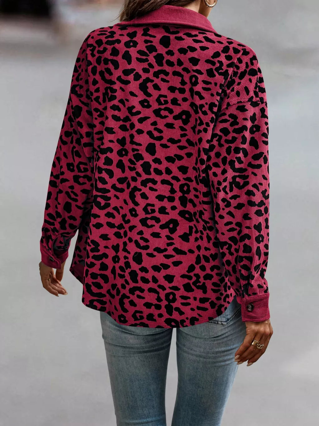 Plus size leopard print button-down jacket, view 21