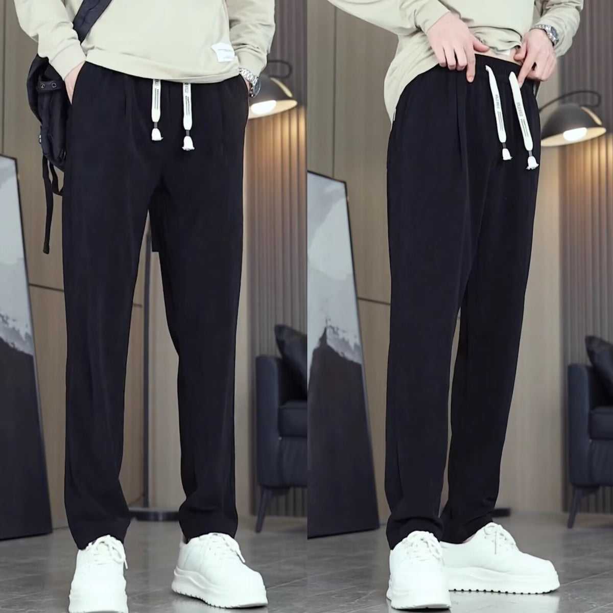 Men's Casual Loose-Fit Solid-Color Pants