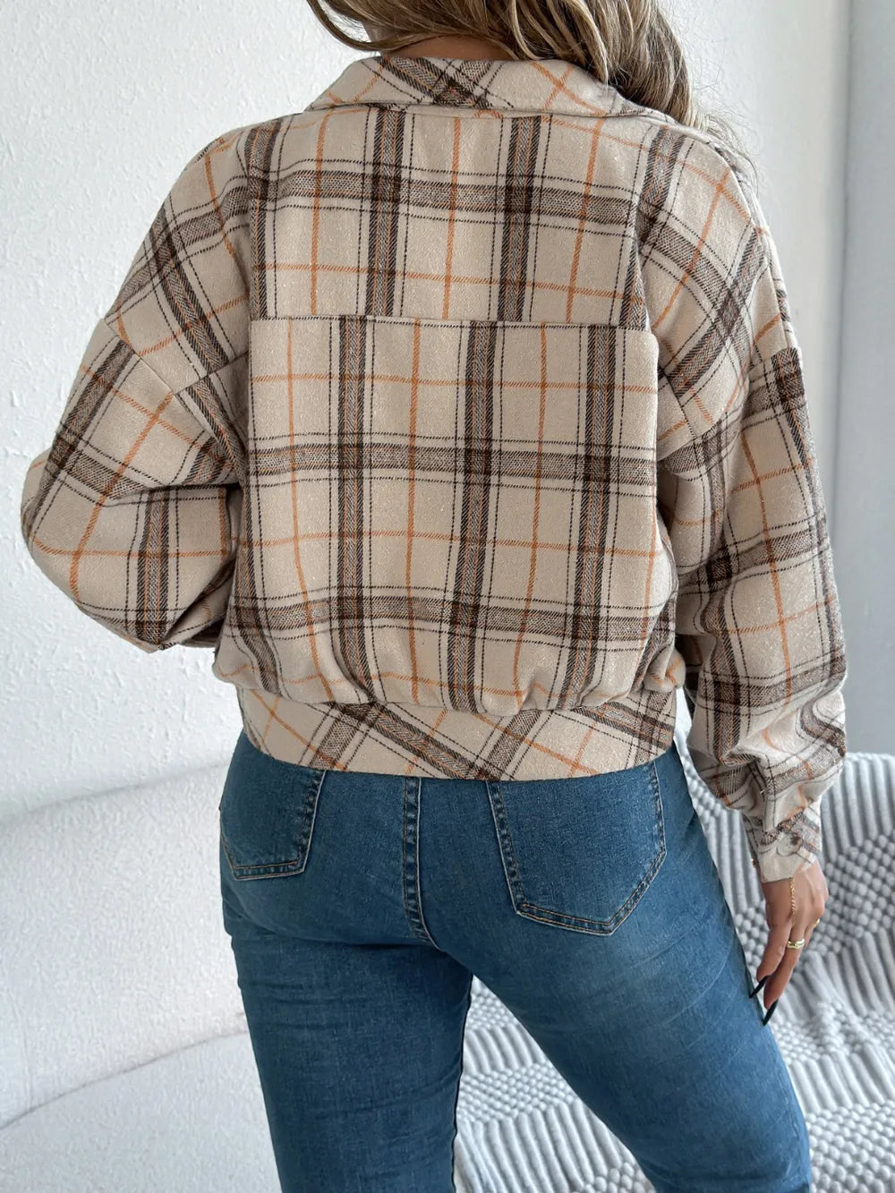 Plaid button-up long sleeve jacket, view 22