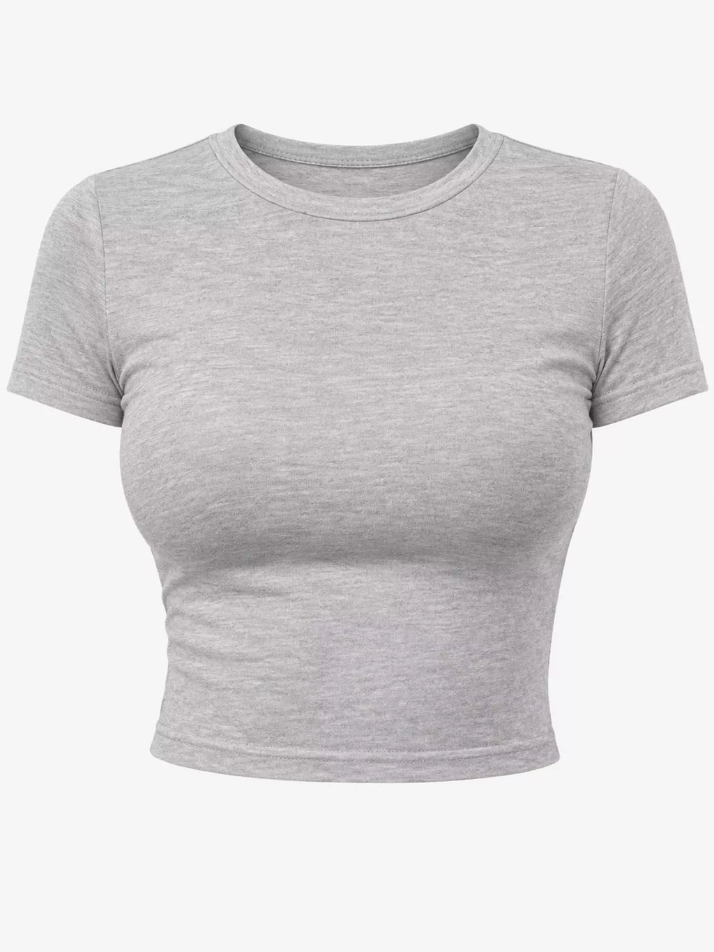 Slim fit basic crew neck short sleeve crop T-shirt by Trendsi, shown in black with clean, fitted design and short sleeves.