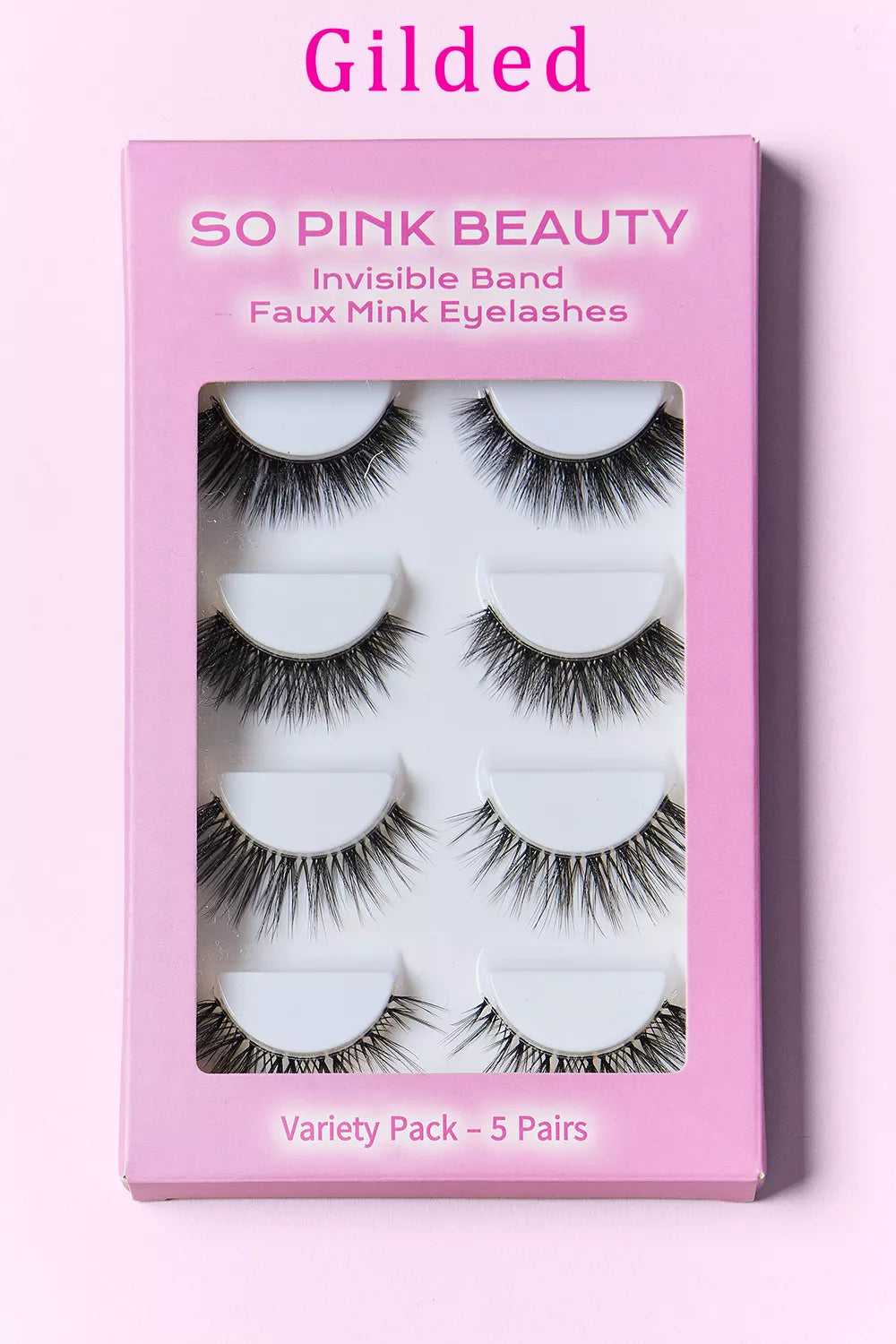 Trendsi SO PINK BEAUTY faux mink eyelashes variety pack with five pairs, featuring natural and voluminous eyelash styles.