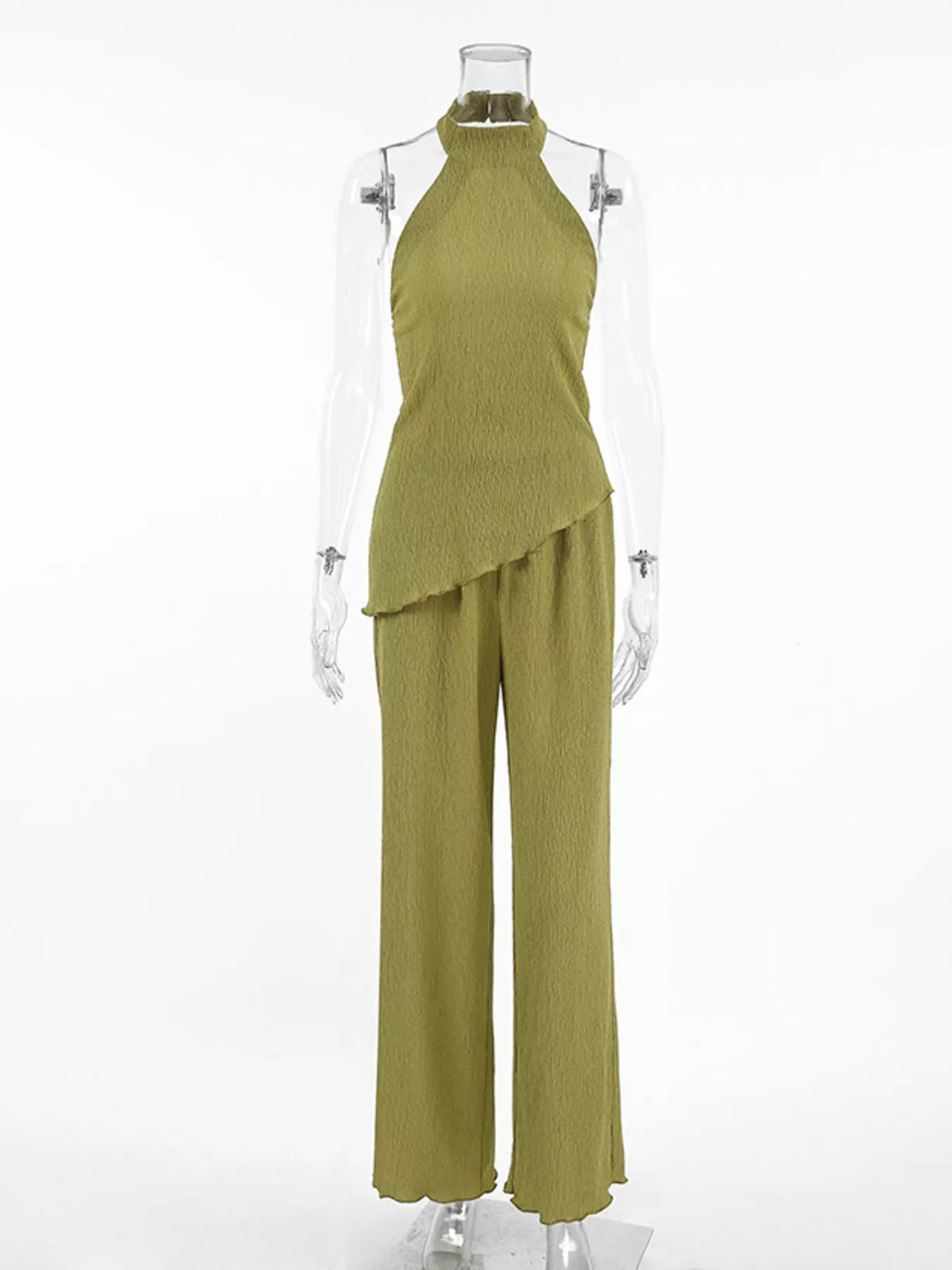 Sleeveless top and wide-leg pants two-piece set by Trendsi, shown in the image with a casual, stylish fit and neutral color.