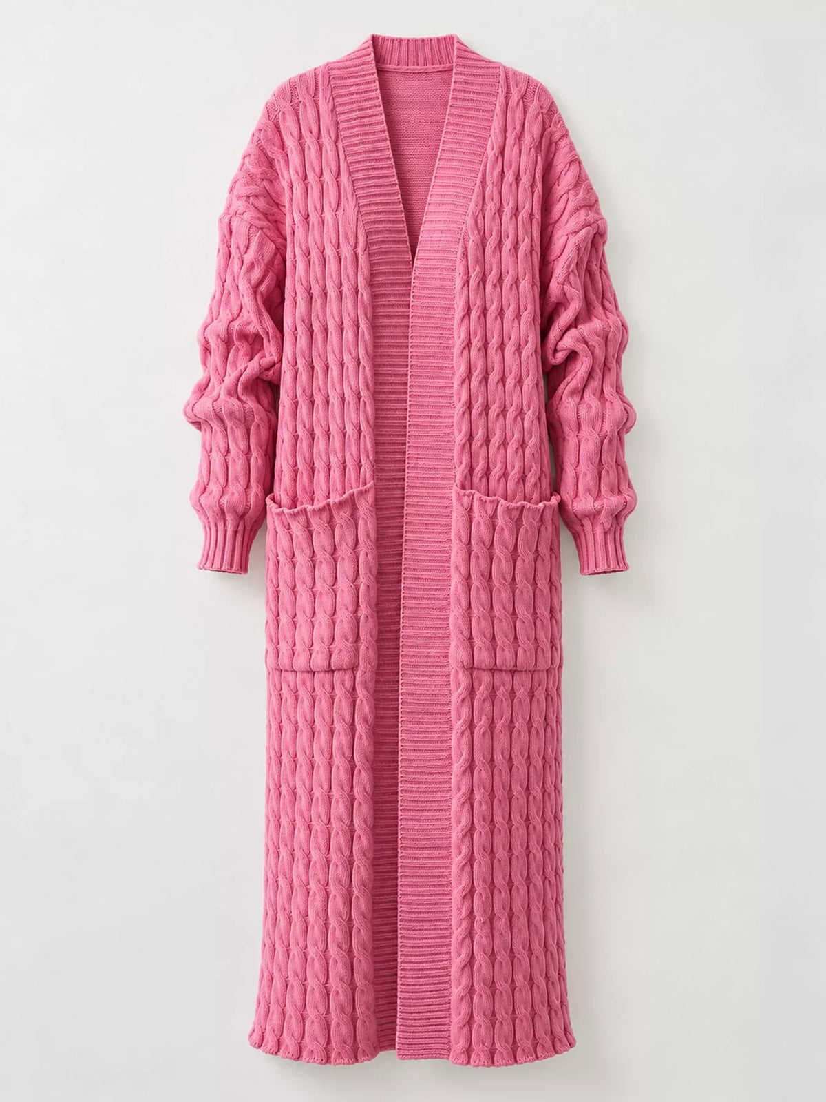 Cable knit longline open-front cardigan, view 17